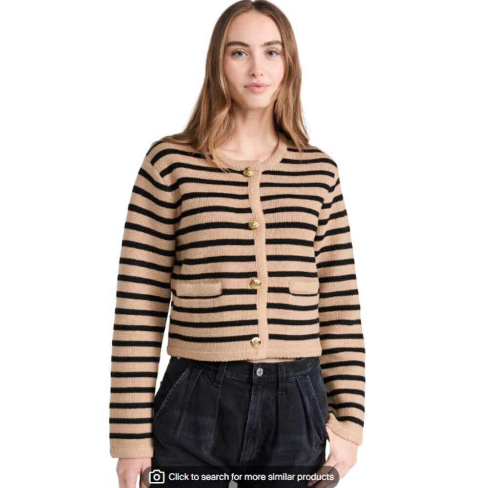 English Factory Knit Striped Sweater Cardigan Tan/black